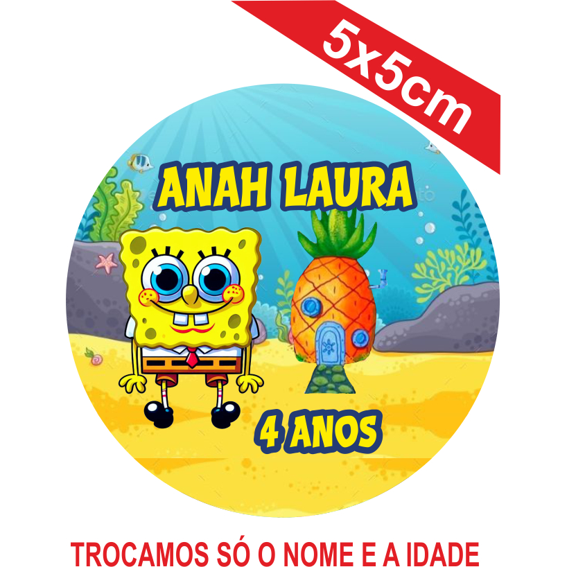 Adesivos BOB ESPONJA Personalizados 5x5cm Festa Aniversário Lembrancinha