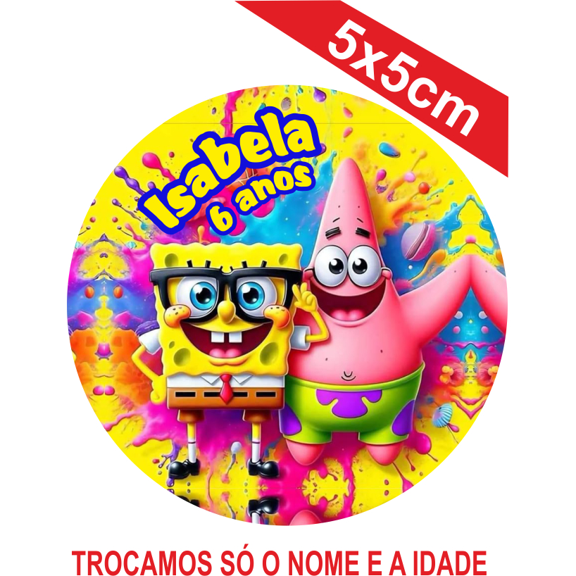 Adesivos BOB ESPONJA Personalizados 5x5cm Festa Aniversário Lembrancinha