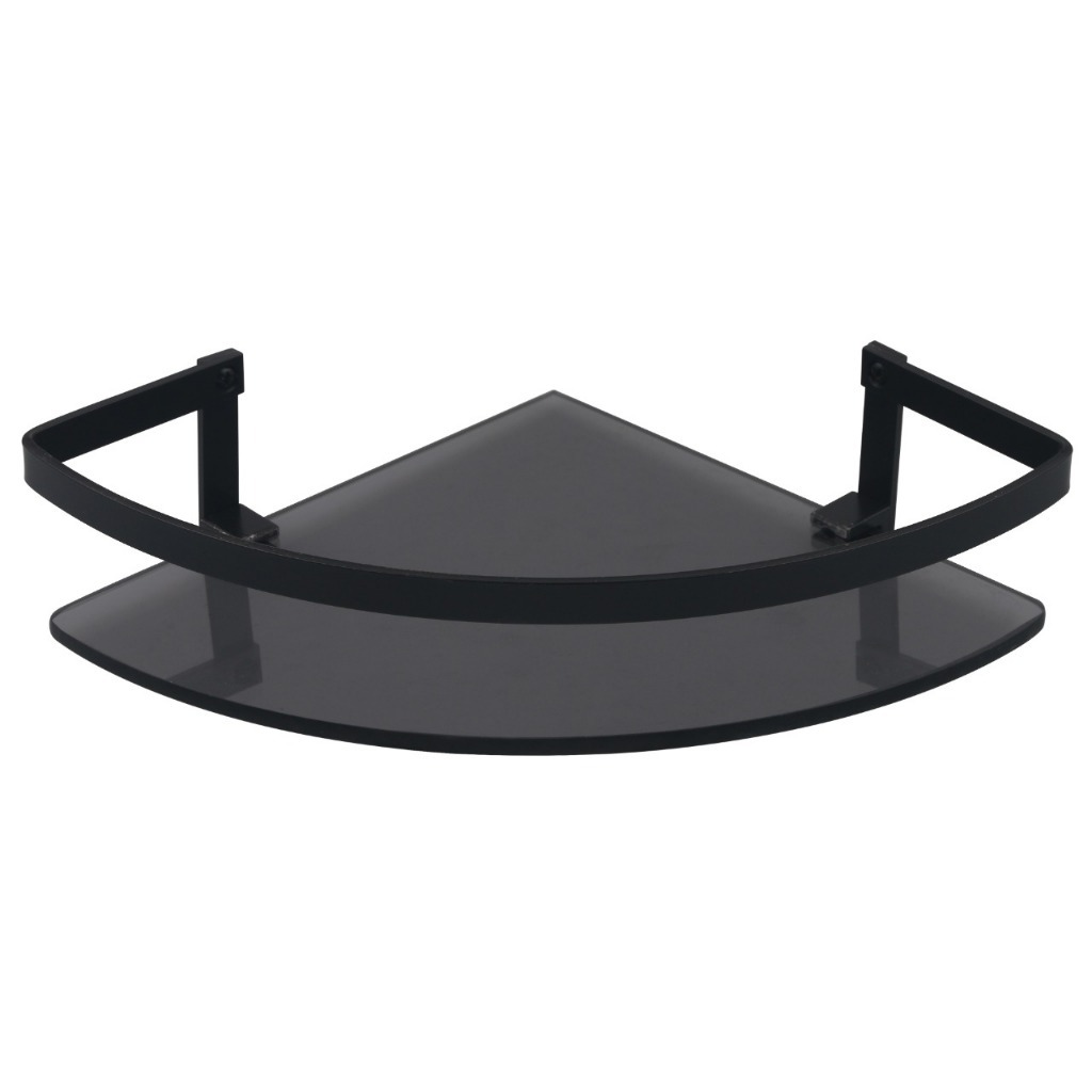 Porta Shampoo Canto Com Suporte Lateral para Banheiro Prateleira Preto Fosco Em Vidro Fumê em Oferta na Shopee
