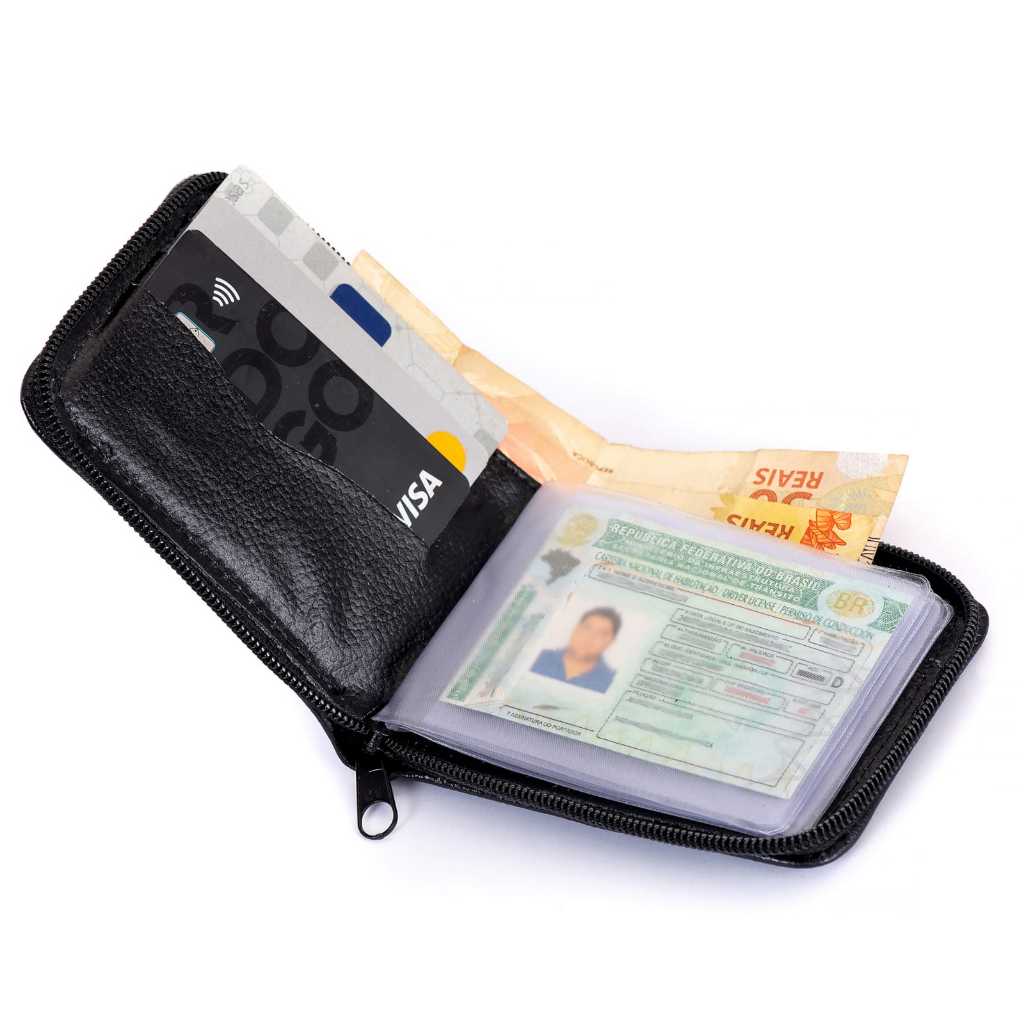Carteira Preta Masculina Com Zíper Multifuncional Externo, Bolso Para Notas, Bolso para Moedas com Zíper. Envio Imediato