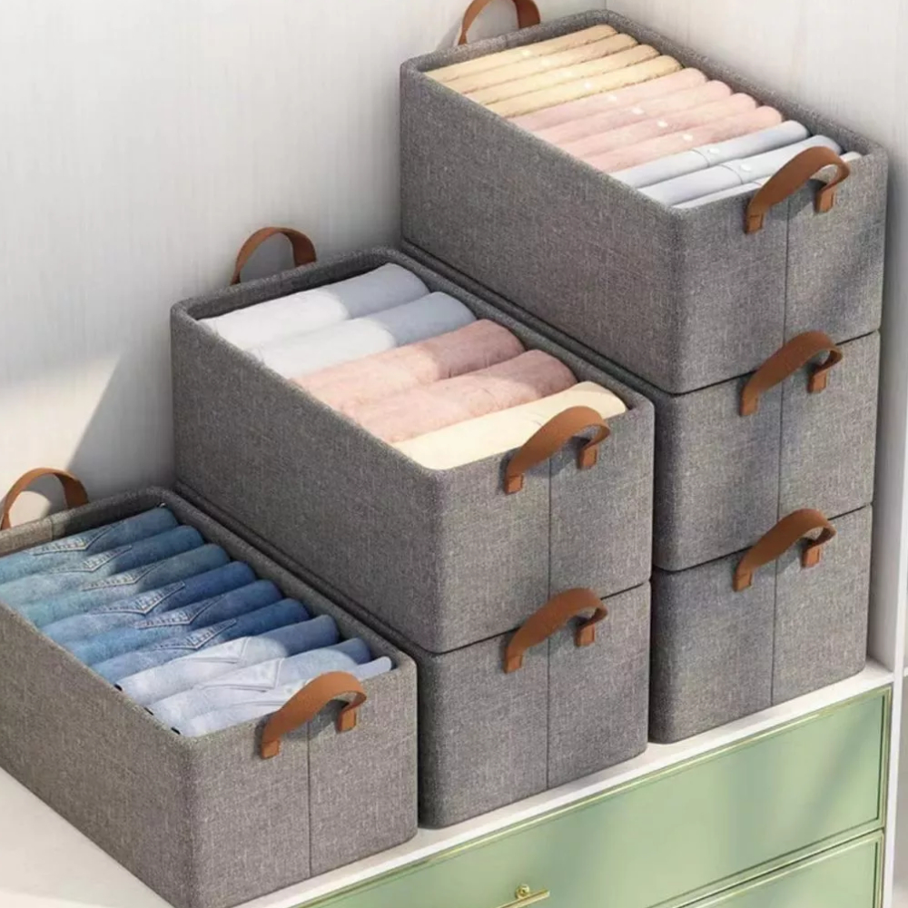 Kit 2 Caixa de Roupa Organizador Cinza Dobrável e Tecido Impermeável 20x47x28cm Imperio Com e Sem Tampa em Oferta na Shopee