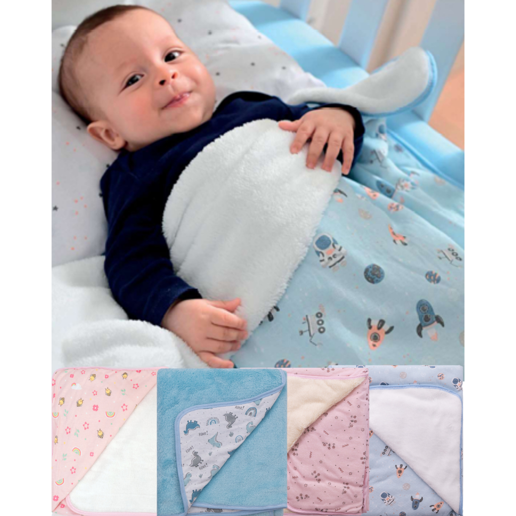 Manta Soft Dupla Face Cobertor Bebe 85cmx1,00m Algodão