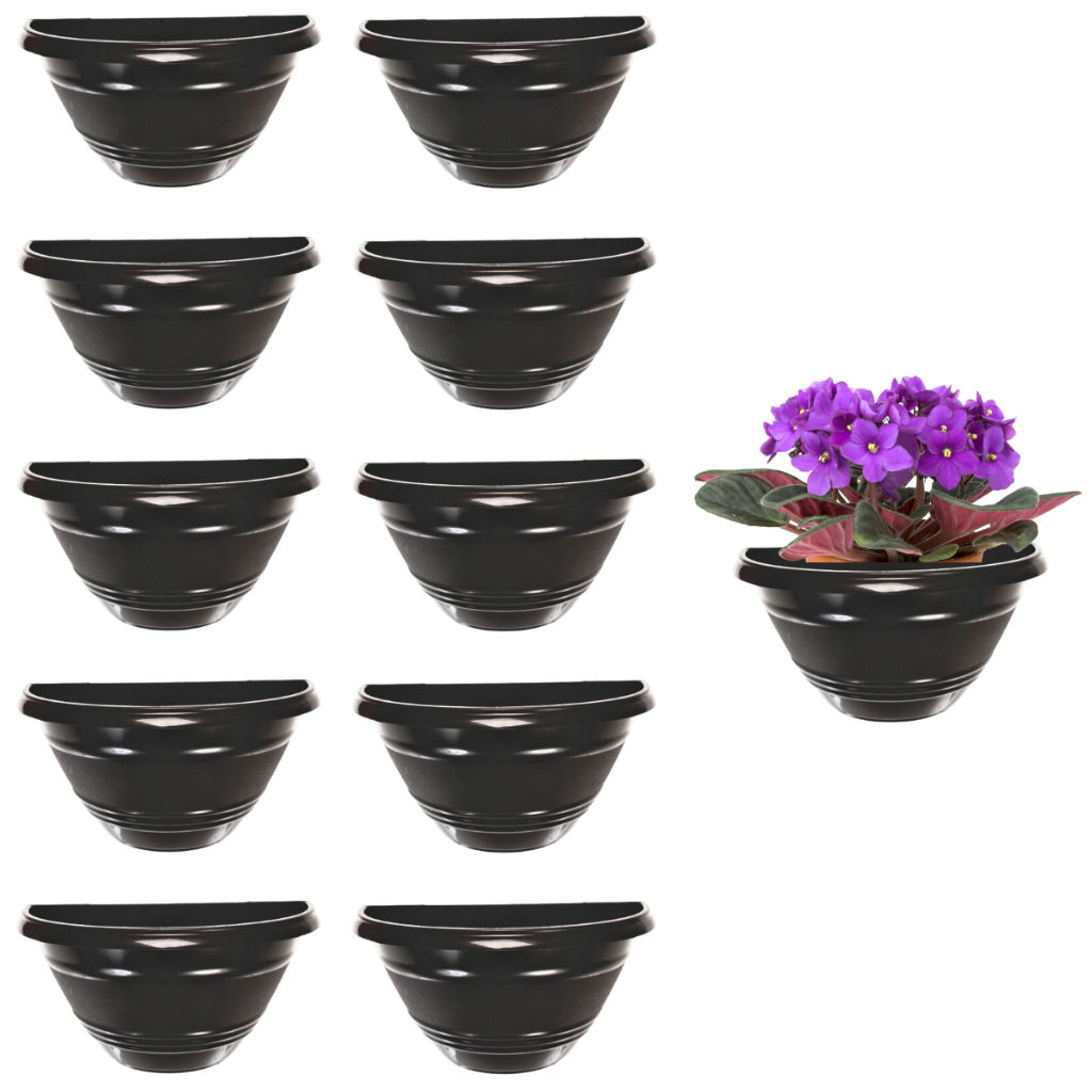 Kit 10 Vaso de Parede Pequeno 450 ml Preto Plastico Meia Lua para Flores Plantas Decoração Vertical
