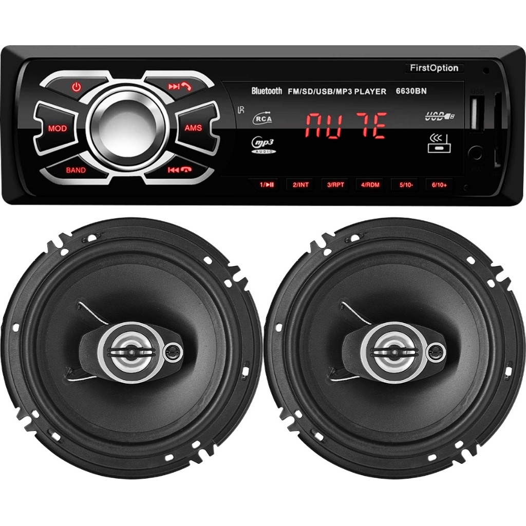 Kit Som Automotivo Bluetooth & Alto Falantes 6 Polegadas MP3 1 Din Universal Leitor SD e Auxiliar