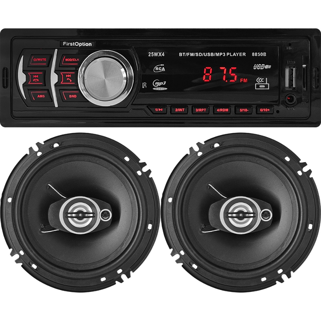 Kit Som Rádio MP3 pra Carro com 2 Alto Falantes com 50W de Potência e 6" Polegadas