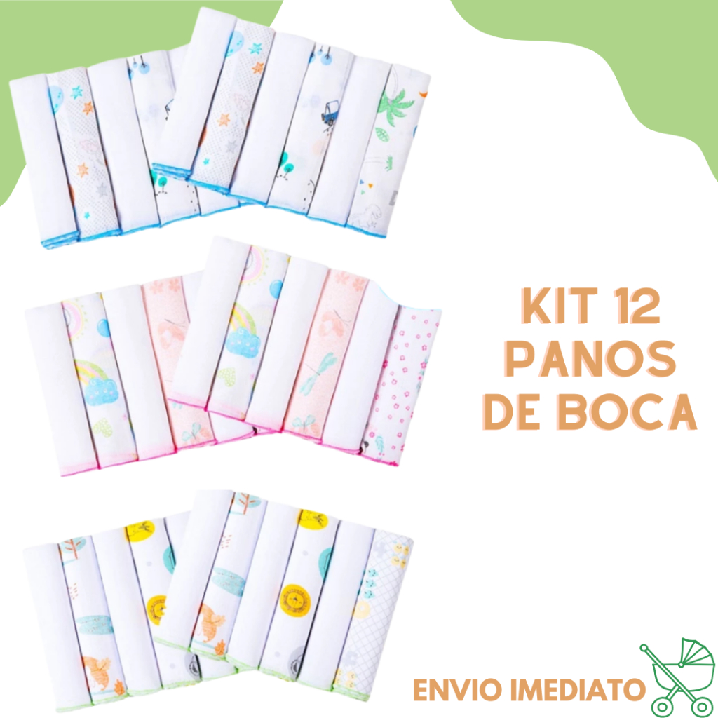 Kit 12 Pano de Boca toalha Paninho Fralda de Bebe 100% Algodão 30cmx30cm em Oferta na Shopee