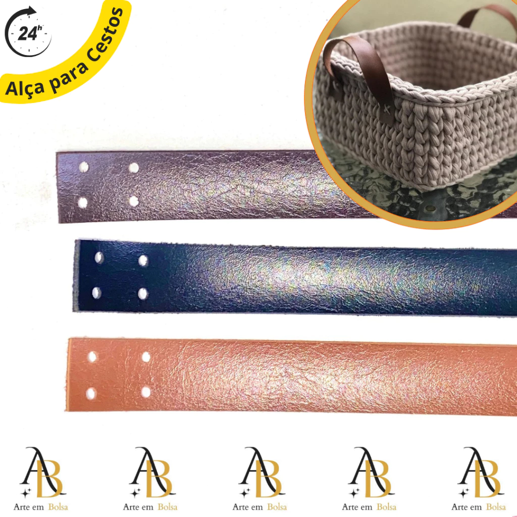 FESTIVAL 03 Pares de alças para Cestos ou bolsas em couro ecológico vários tamanhos