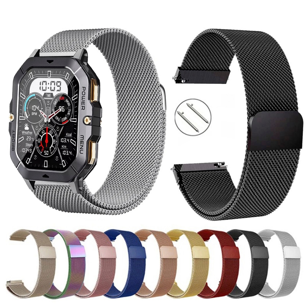 Pulseira de 22mm milanesa aço inox para Smartwatch C28 de Engate Rapido  Pronta entrega no Brasil