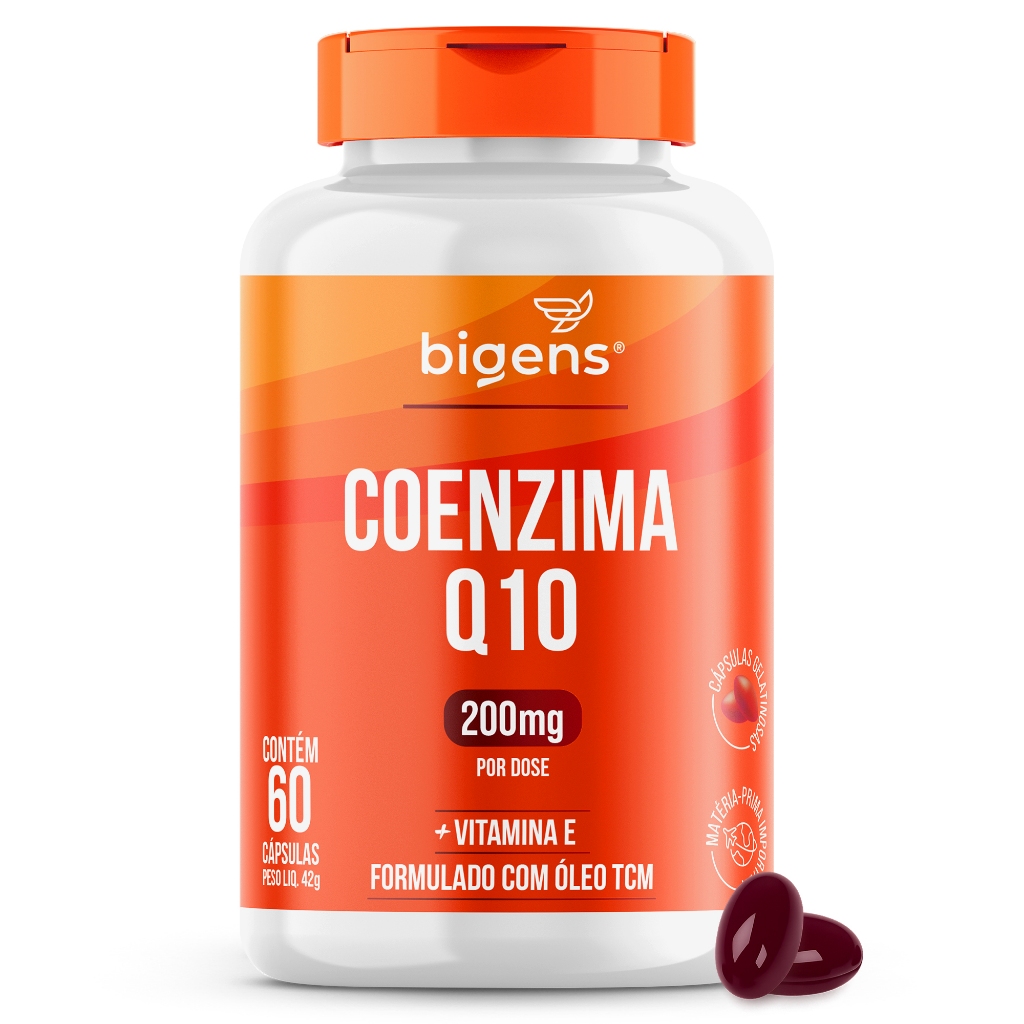 Coenzima Q10 200mg com vitamina E 10mg, alta concentração, 60 cápsulas, Bigens (Unidade) em Oferta na Shopee