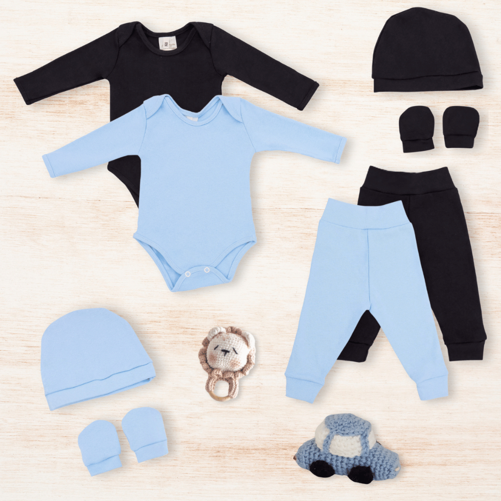 Kit Body e Calça Bebê Recém Nascido Troca Hospital 8 Peças 100% Algodão Conjunto Maternidade Premium