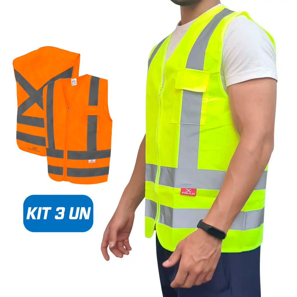 Kit 3 Coletes Refletivo Amarelo/Laranja Fluorescente com 1 Bolso SteelFlex em Oferta na Shopee
