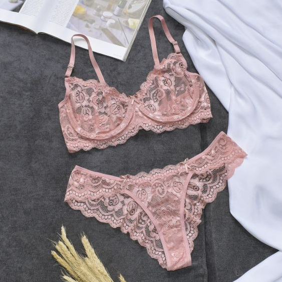 Conjunto Plus Size Sutiã Sem Bojo e Calcinha Em Renda Bicolor Lingerie Feminina Confortável Edumara