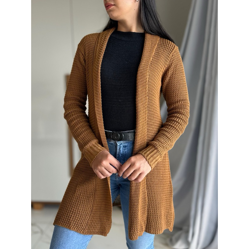 Cardigan Casaco longo em tricot FENDA Feminino ponto Fang max casaco  inverno LUNA blogueira tricô