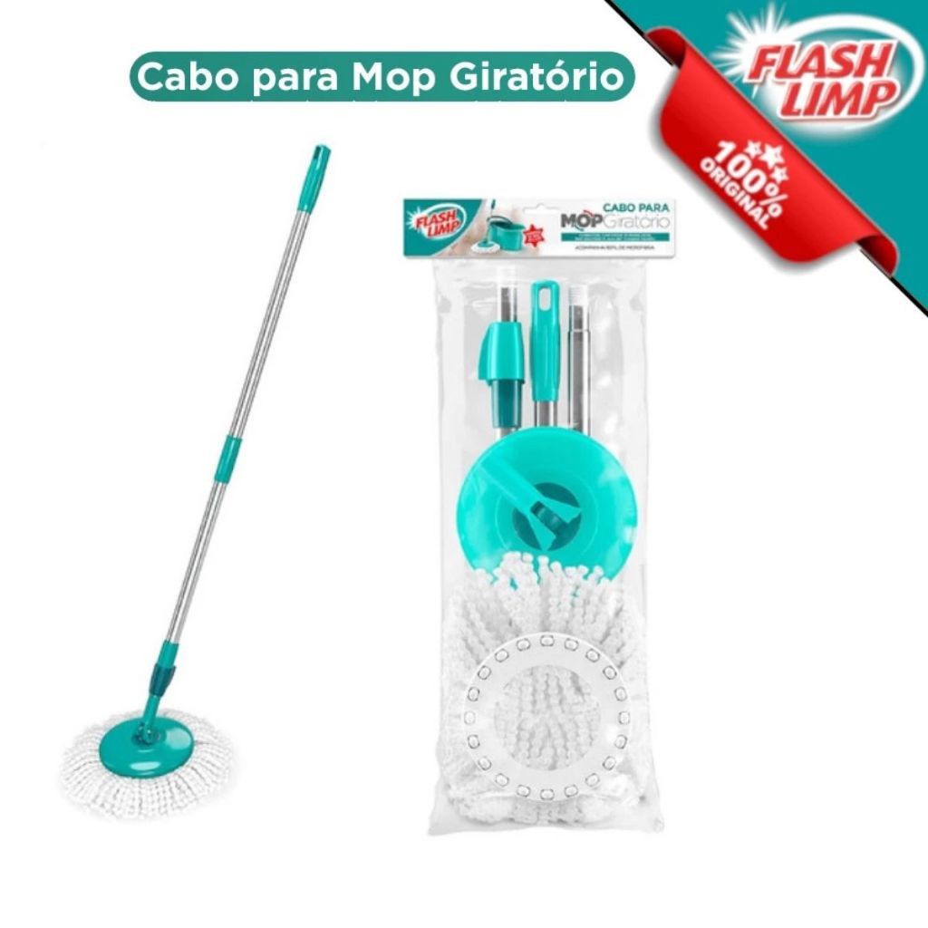 Kit Refil Mop Giratório Flash Limp de Cabo e Microfibra Ideal Para Limpeza Diária Microfibra Não Solta Pelo