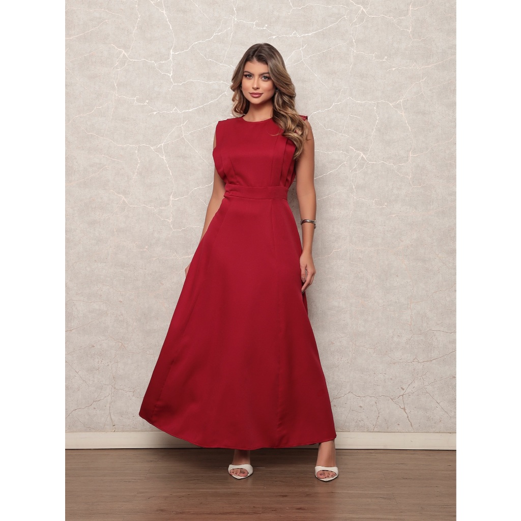 Vestido Evangélico Liso Casamento Social em Tecido Alfaiataria sem manga Elegante