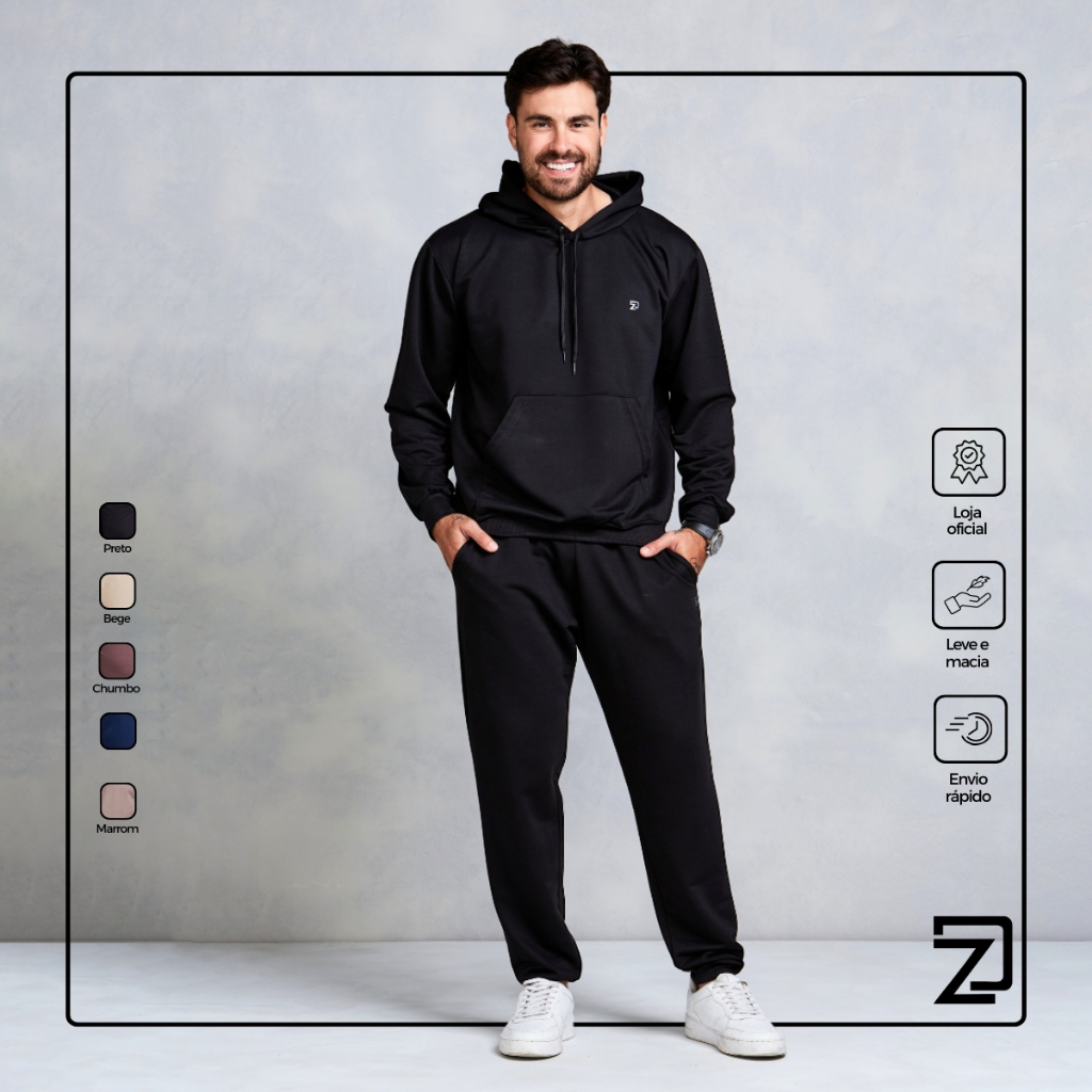 Conjunto Moletom Masculino Calça Agasalho Canguru Com Elástico em Oferta na Shopee