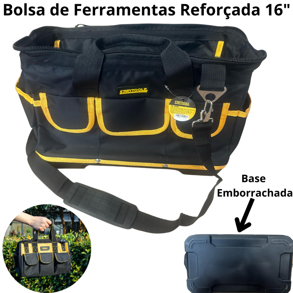 Bolsa Mala Para Ferramentas Reforçada 16" Eletricista Pedreiro Instalador Com Base Borracha em Oferta na Shopee