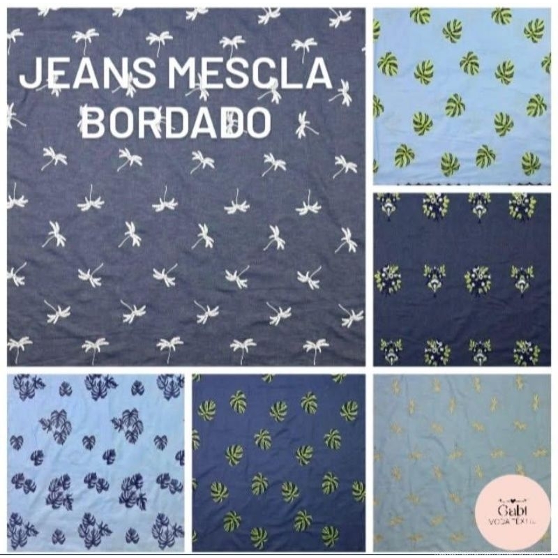 "Tecido Jeans Bordado | Alta Qualidade, Durável e Estiloso! Ideal para roupas, bolsas e acessórios. (3m x 1,25m)