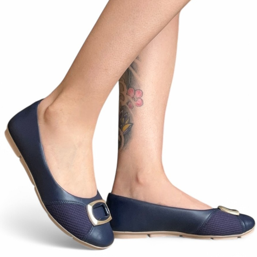 Sapatilha Feminina Marinho Lycra Antiderrapante Comfortflex 2563302-5 - Women Shoes