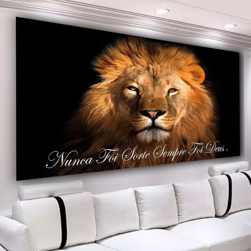 Quadro decorativo leão nunca foi sorte sempre foi Deus quadro para sala quarto em mdf 3mm GRANDE