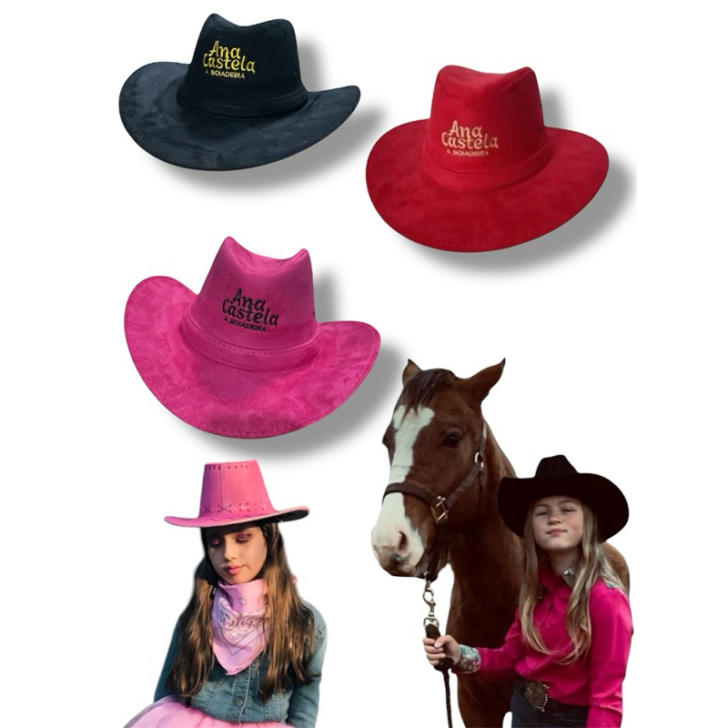 Chapéu Country BORDADO Ana Castela Feminino Boiadeira Camurça Show de Sertanejo Rodeio Festa Junina em Oferta na Shopee