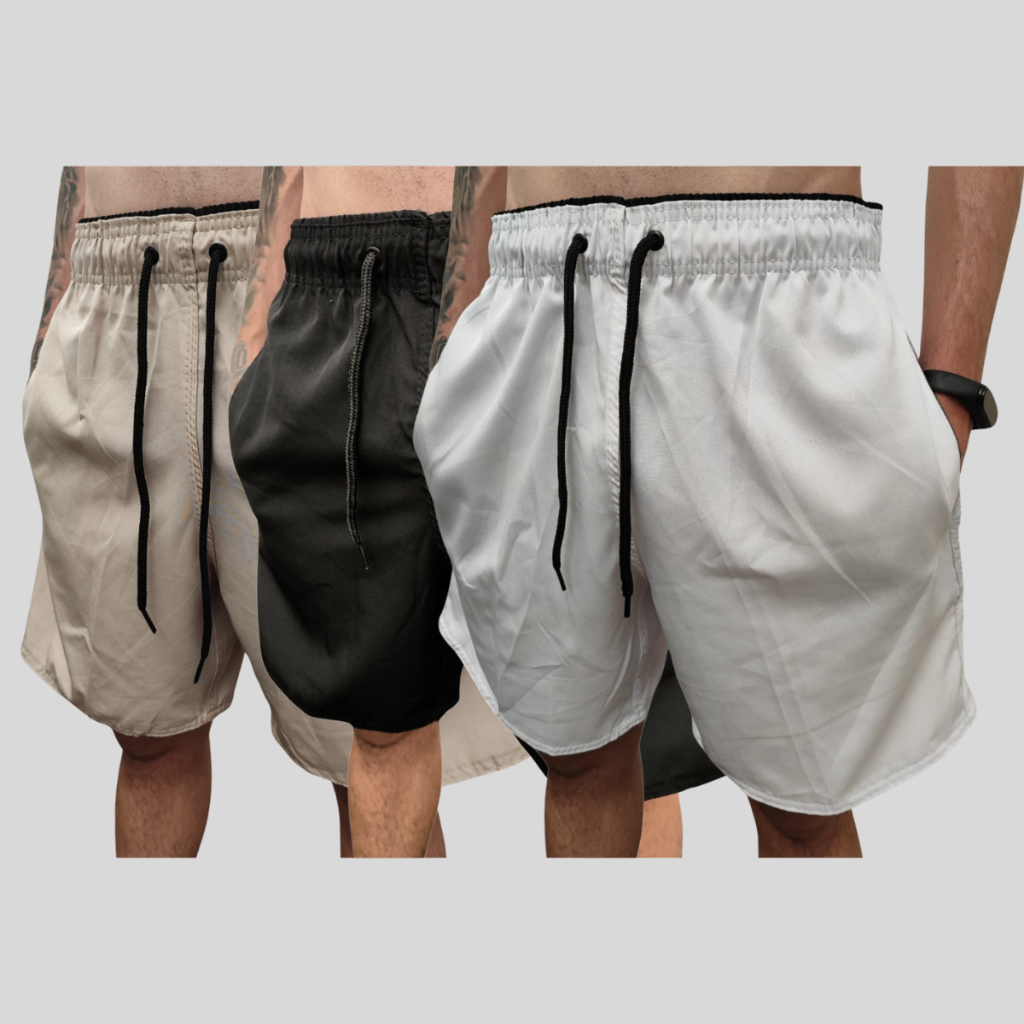 Kit 3 Shorts de Praia Masculino Elastano Bermudas Academia Piscina Lançamento