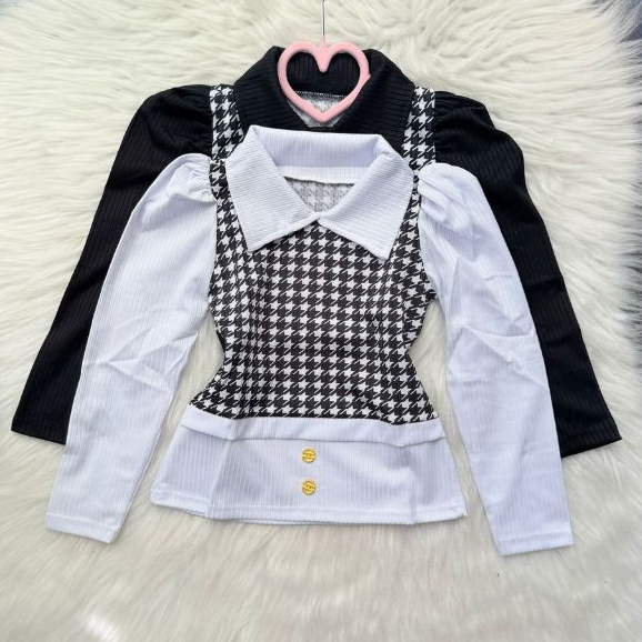 Blusa xadrez manga longa infantil menina - blusa canelada 2-12 anos em Oferta na Shopee