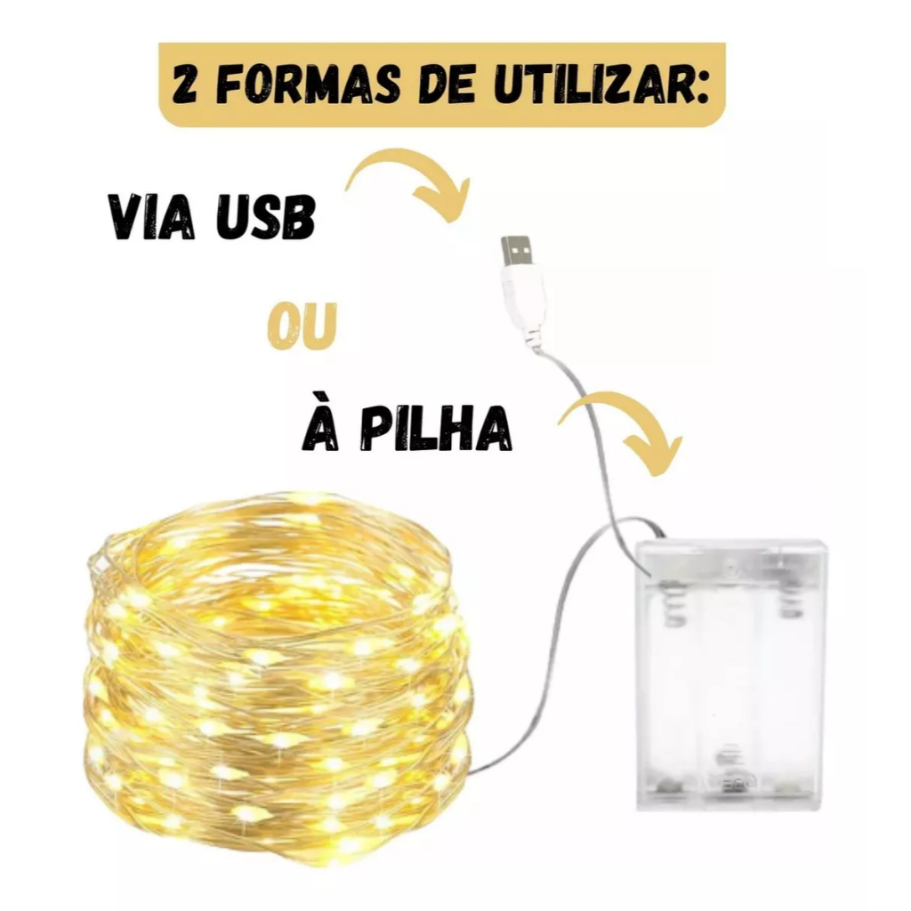 1 Fio Fada Cordão Luz Led 10 metros 100 Leds USB e Pilha - Festa Decoração Enfeite em Oferta na Shopee