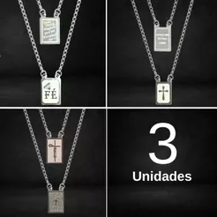 Escapulário Aço Inox Prateado Atacado 3 Unidades Unissex Feminino Masculino Colar Corrente Banhado
