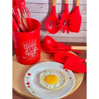 KIT UTENSÍLIOS DE COZINHA 13 PEÇAS MADEIRA, SILICONE E NYLON em Oferta na Shopee