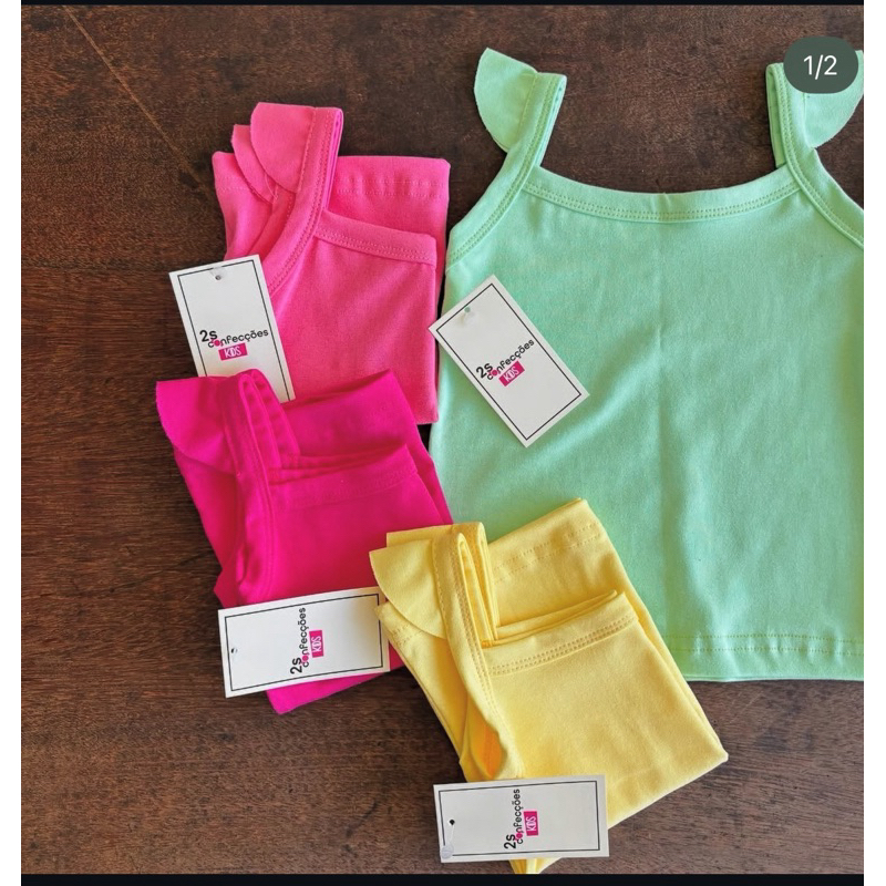 kit 5 Camiseta Regata Infantil Menina detalhe no ombro 1 ao 14 sortidas em Oferta na Shopee