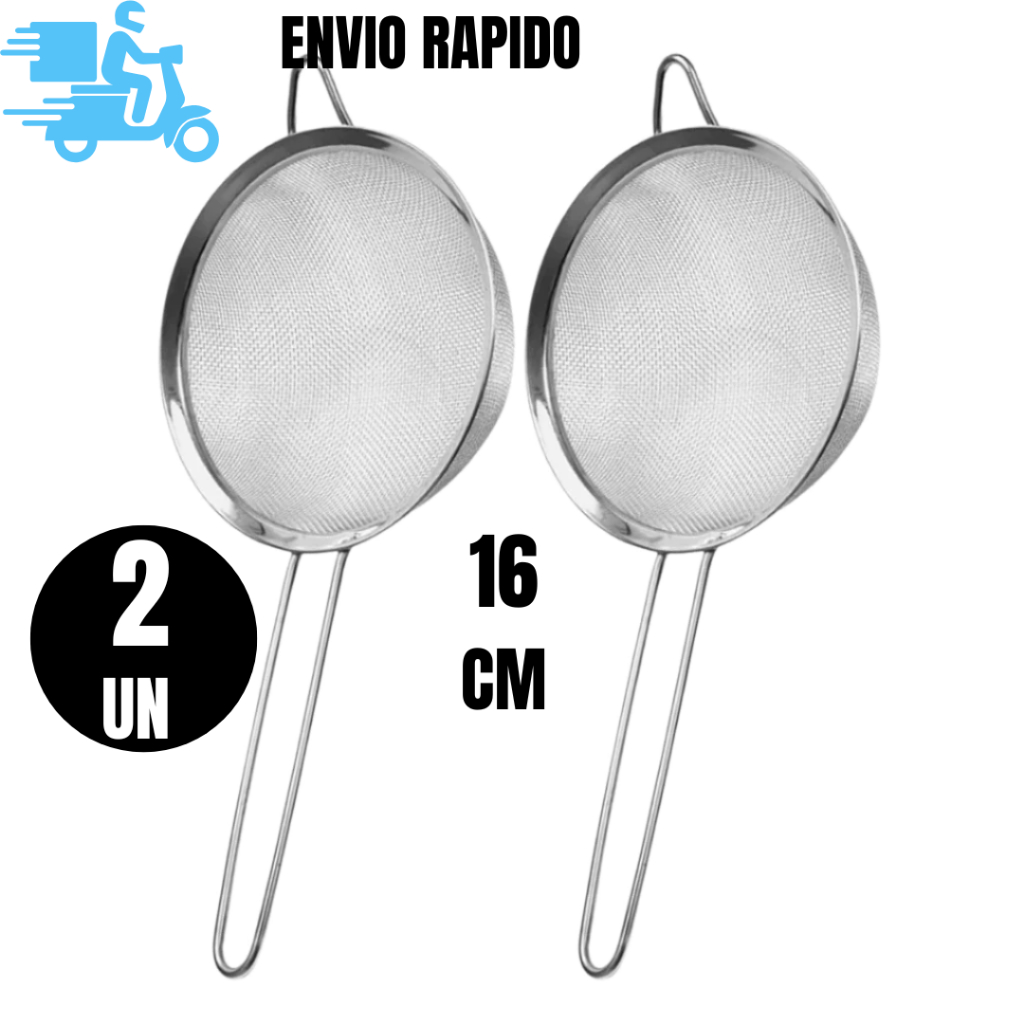 Conjunto 2 Peneira Coador 16cm Manual Em Aço Inox De Alta Qualidade Para Cozinha E Restaurantes