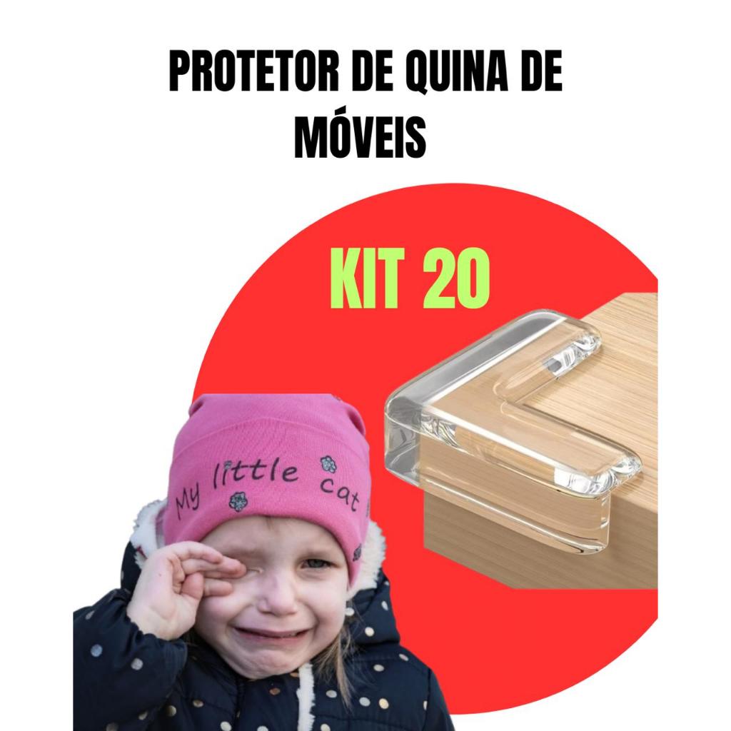 kit 20 Protetores Quina Silicone Padrão Reto Redondo Segurança Crianças Bebês Idosos Proteção
