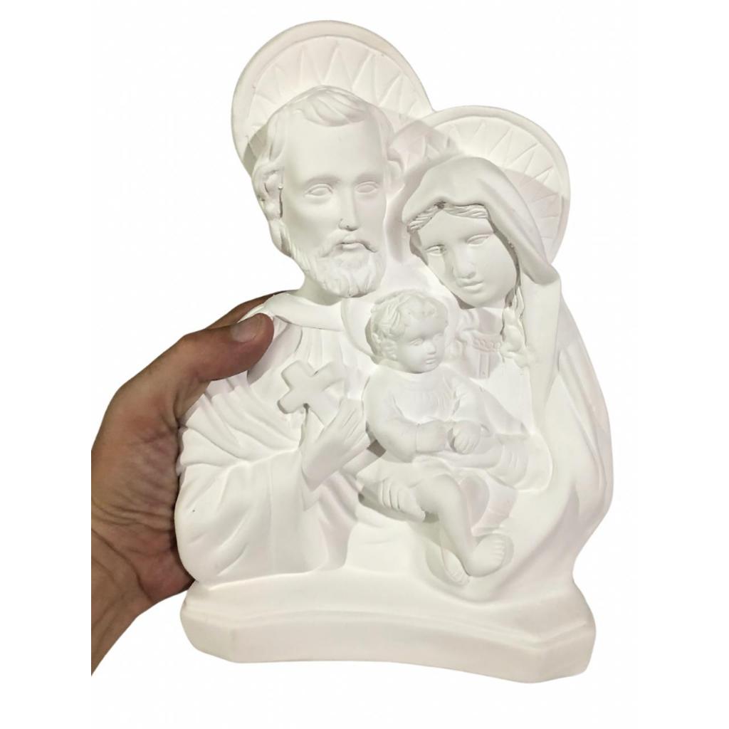 KIT 1 BUSTO SAGRADA FAMILIA 30CM E 3 BUSTO SAGRADA FAMILIA 20CM EM GESSO CRU