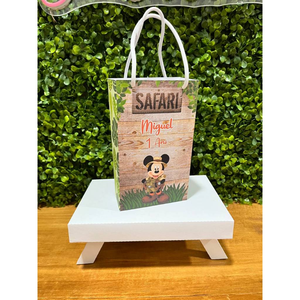 SACOLINHA PERSONALIZADA MICKEY SAFARI - PEGUE E MONTE - TAMANHO (P) - Lembrancinha - Aniversário