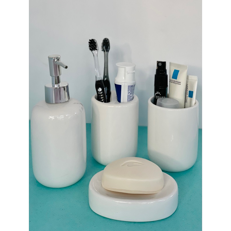 CONJUNTO BANHEIRO 4 PÇS CERÂMICA PARA BANHEIRO E LAVABO em Oferta na Shopee