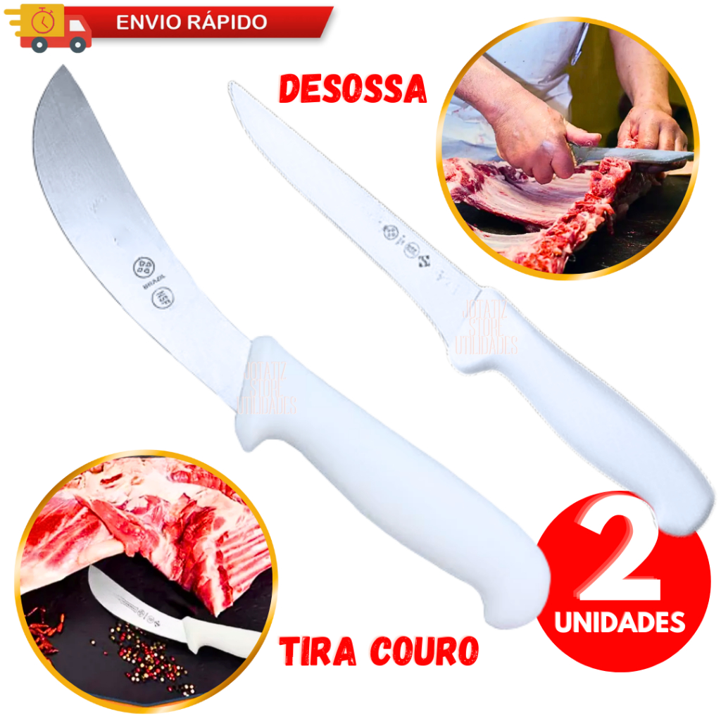 Kit 2 Faca Tira Couro E Sangria Profissional E Faca De Desossar Premium Para Casa Desossa Açougue Frigorífico em Oferta na Shopee