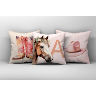 Kit 3 Capas de Almofada Cavalo Rosa Boiadeira com Inicial do Nome em Oferta na Shopee