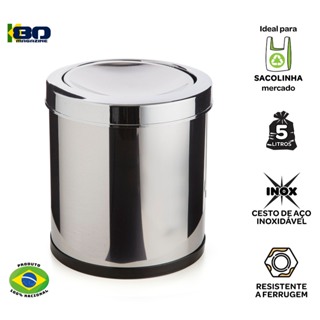 Cesto De Lixo Basculante 5 Litros Lixeira Aço Inox Multiuso Ideal Para Todos Ambientes em Oferta na Shopee