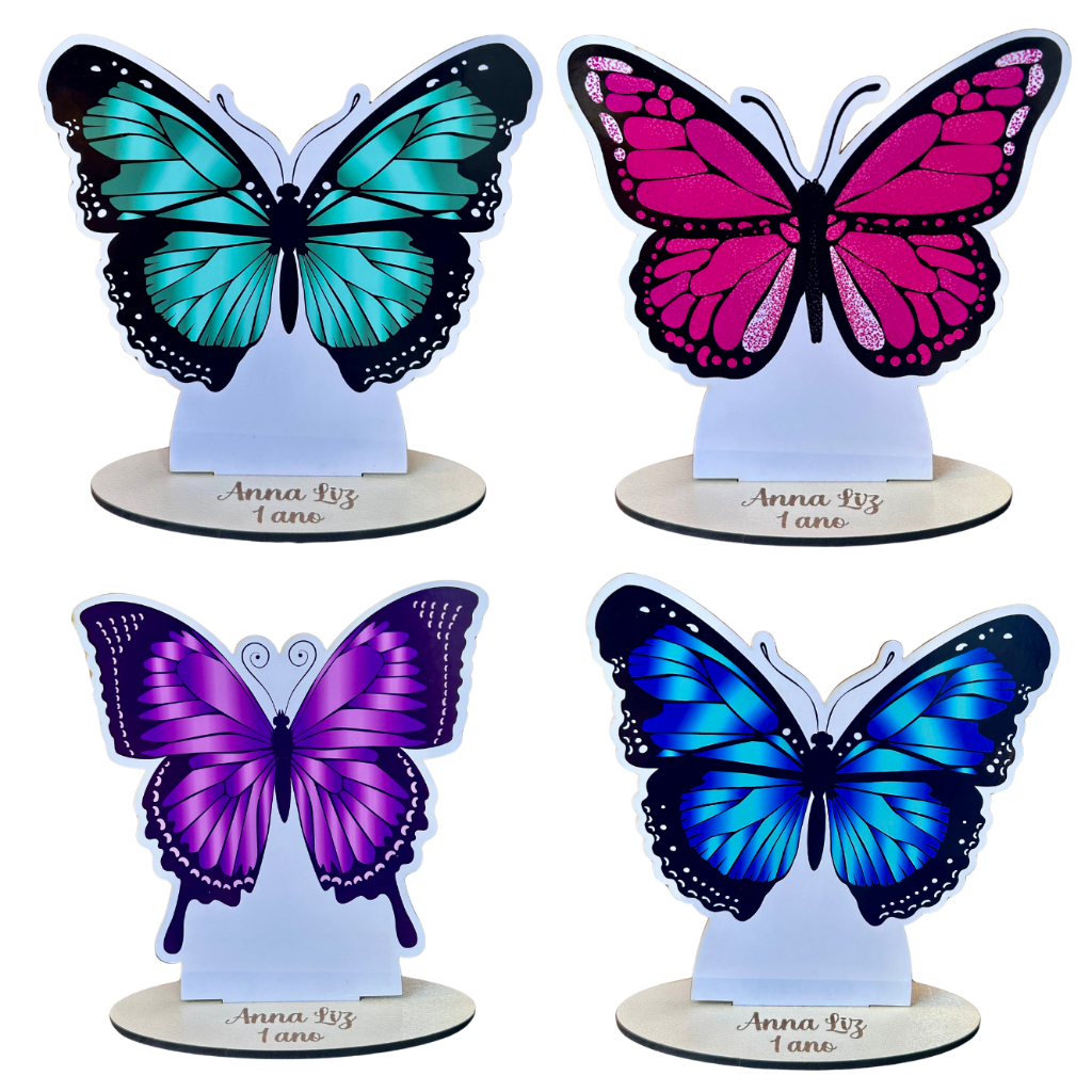 Centros de Mesa Borboleta em Mdf Adesivado Nome e Idade Personalizado Lembrancinha e Decoração Aniversário
