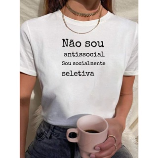 Camiseta Babylook Casual Feminina Tshirt Frase Não Sou Antissocial Sou Socialmente Seletiva Algodão em Oferta na Shopee