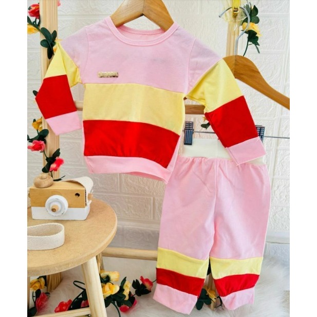 Conjunto Para Menina Inverno Malha Leve 100% Algodão Calça e Blusa Listrado com Punho
