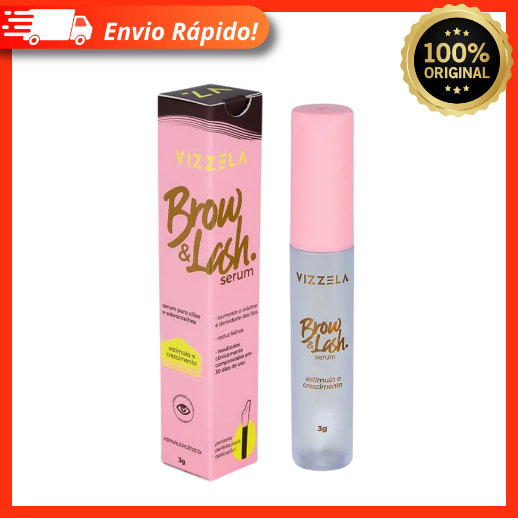 Brow & Lash Sérum de Crescimento Vizzela Vegano Reduz Falhas Aumenta Volume E Densidade Dos Fios 3g
