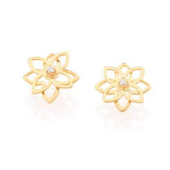 Brnco Flor Feminino Com Zircônia Rommanel Banhado A Ouro 18k 525460