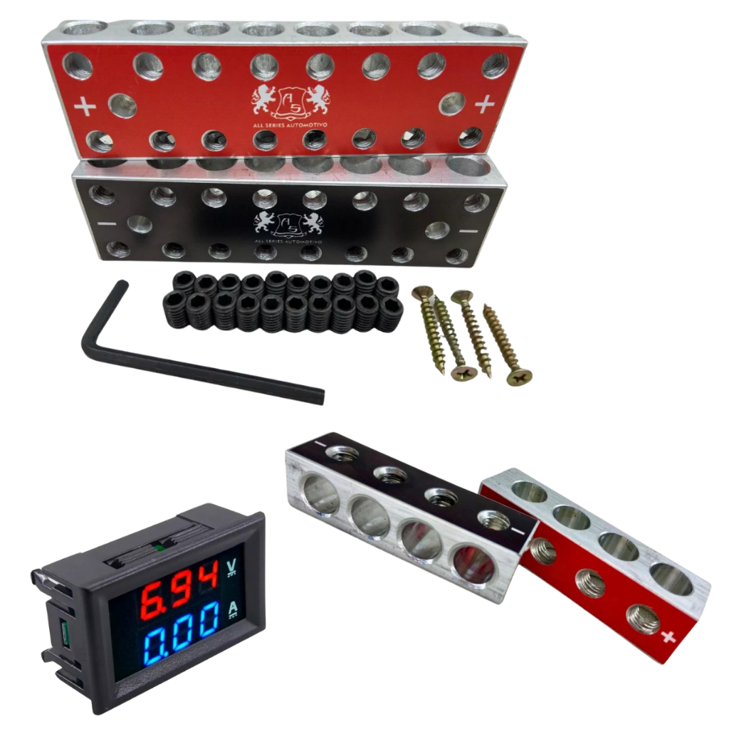 Kit De Barramento Alumínium 8x8 + Adaptador + Voltímetro