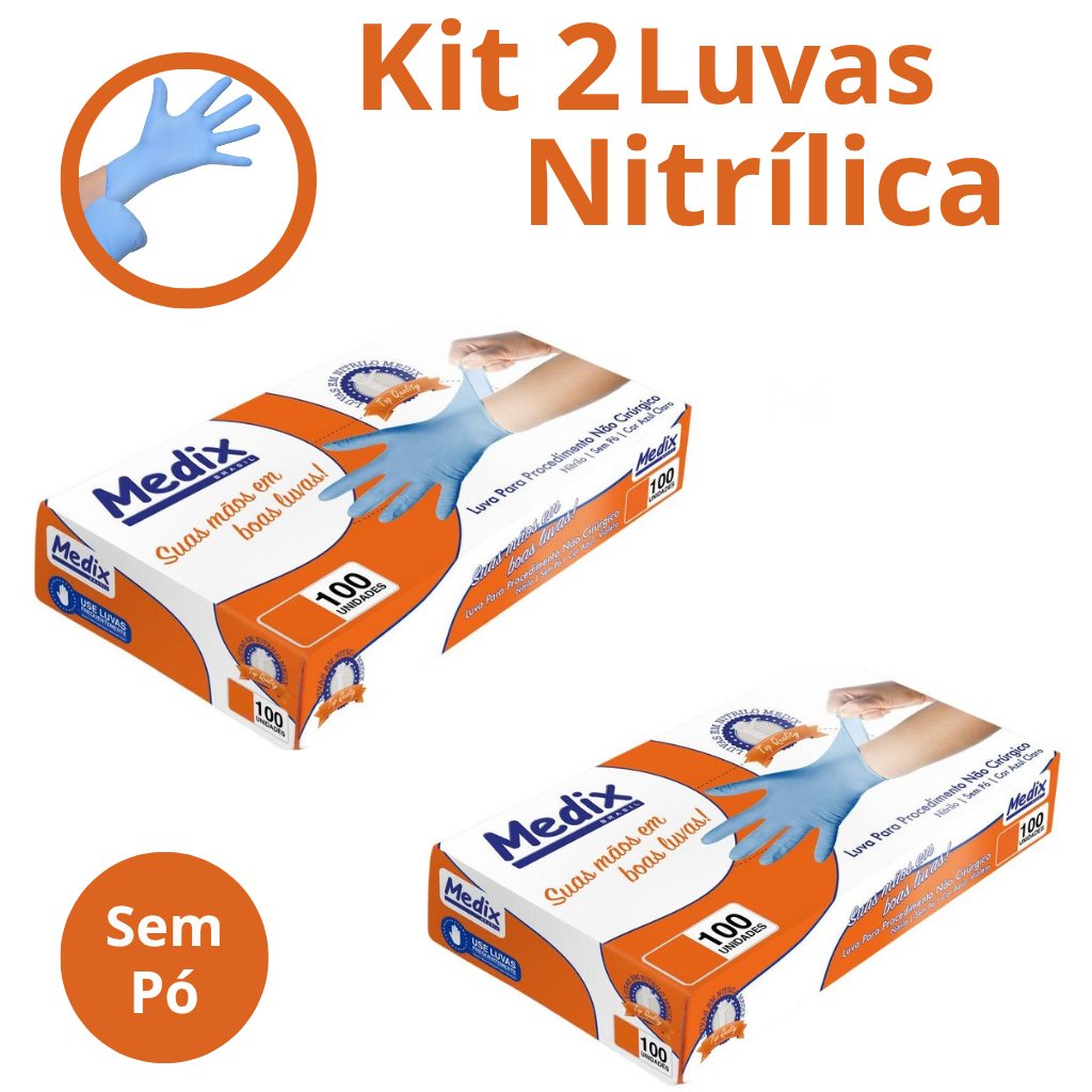 Kit 2 Luva Nitrílica Descartável Azul Sem Pó Resistente  200 Unidades ' '