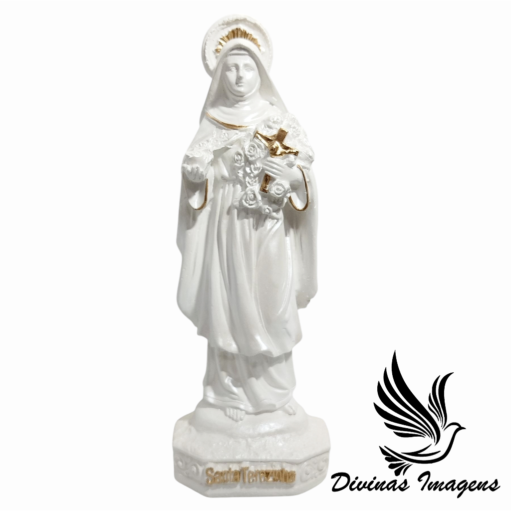 Imagem Santa Terezinha 20cm Branco Perolado Gesso Premium Pintado em Oferta na Shopee
