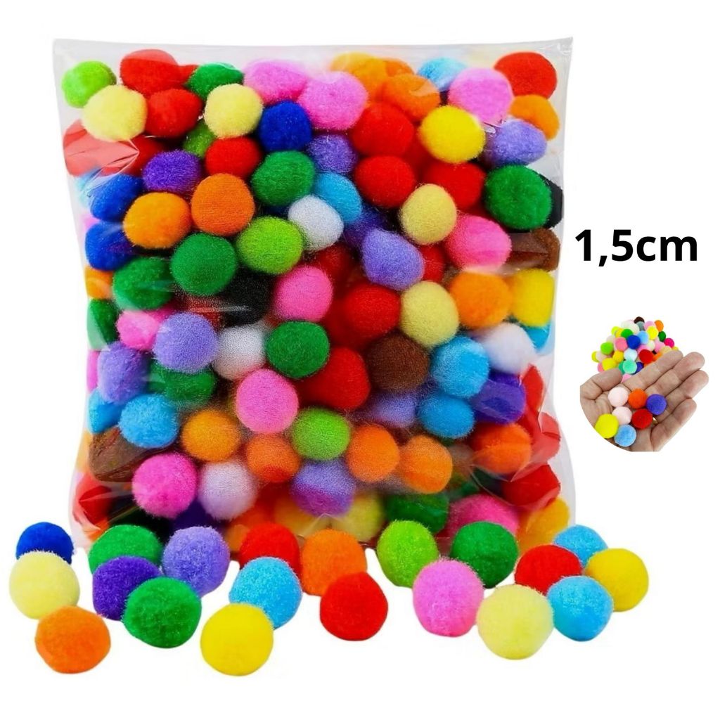 Kit Mini Pompom 1,5cm Coloridos Sortidos Poliéster Bolinha Coloridas