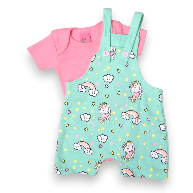 Jardineira Infantil de Menina. Body + Jardineira Tamanho P ao 3 em Oferta na Shopee