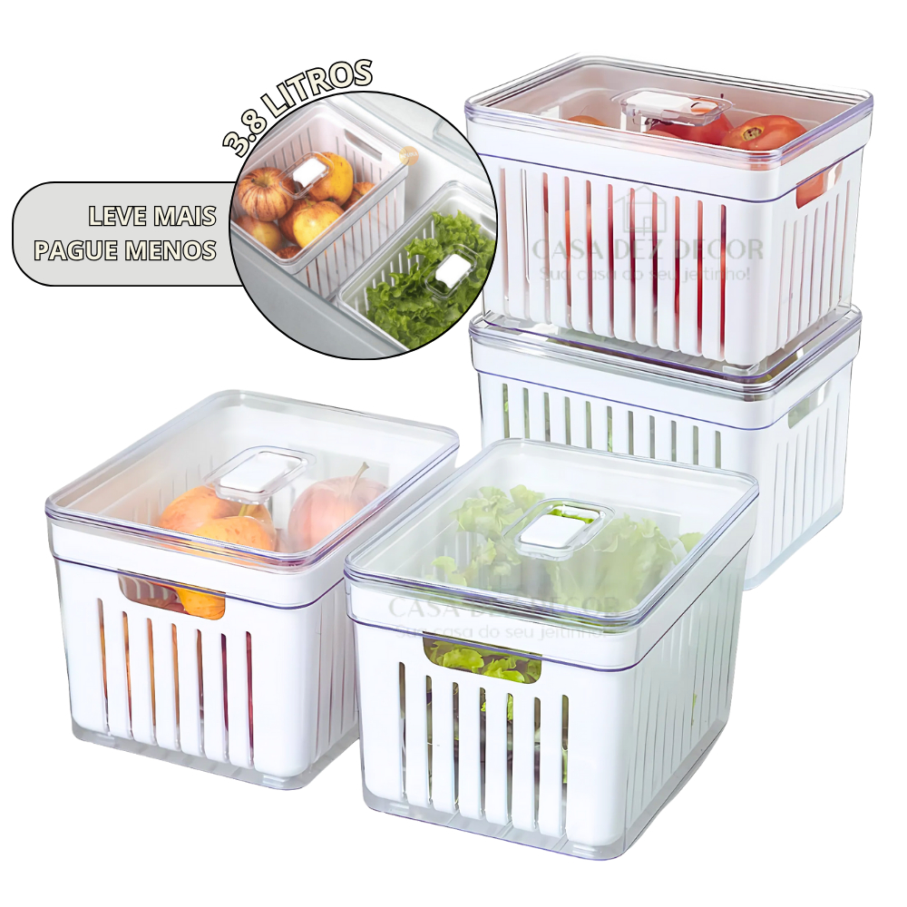 Kit Organizadores de Geladeira 3,8 Litros Cesto Com Tampa Multiuso Alimentos Verduras e Vegetais em Oferta na Shopee